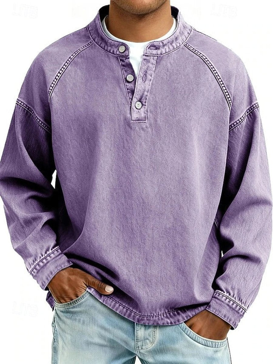 Daniel | Men's Vintage Washed Henley Pullover Mens Knit Sweater Long Sleeve
