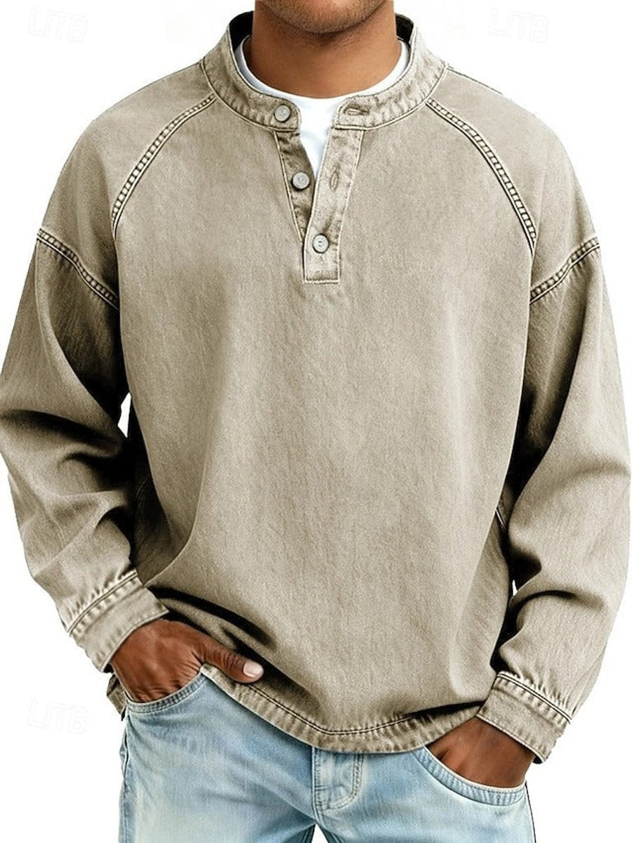 Daniel | Men's Vintage Washed Henley Pullover Mens Knit Sweater Long Sleeve