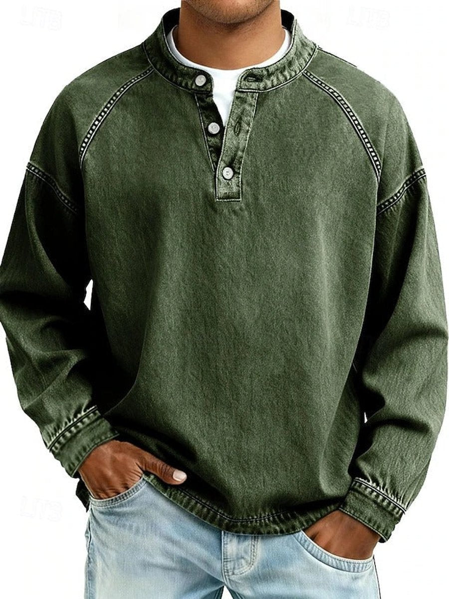 Daniel | Men's Vintage Washed Henley Pullover Mens Knit Sweater Long Sleeve