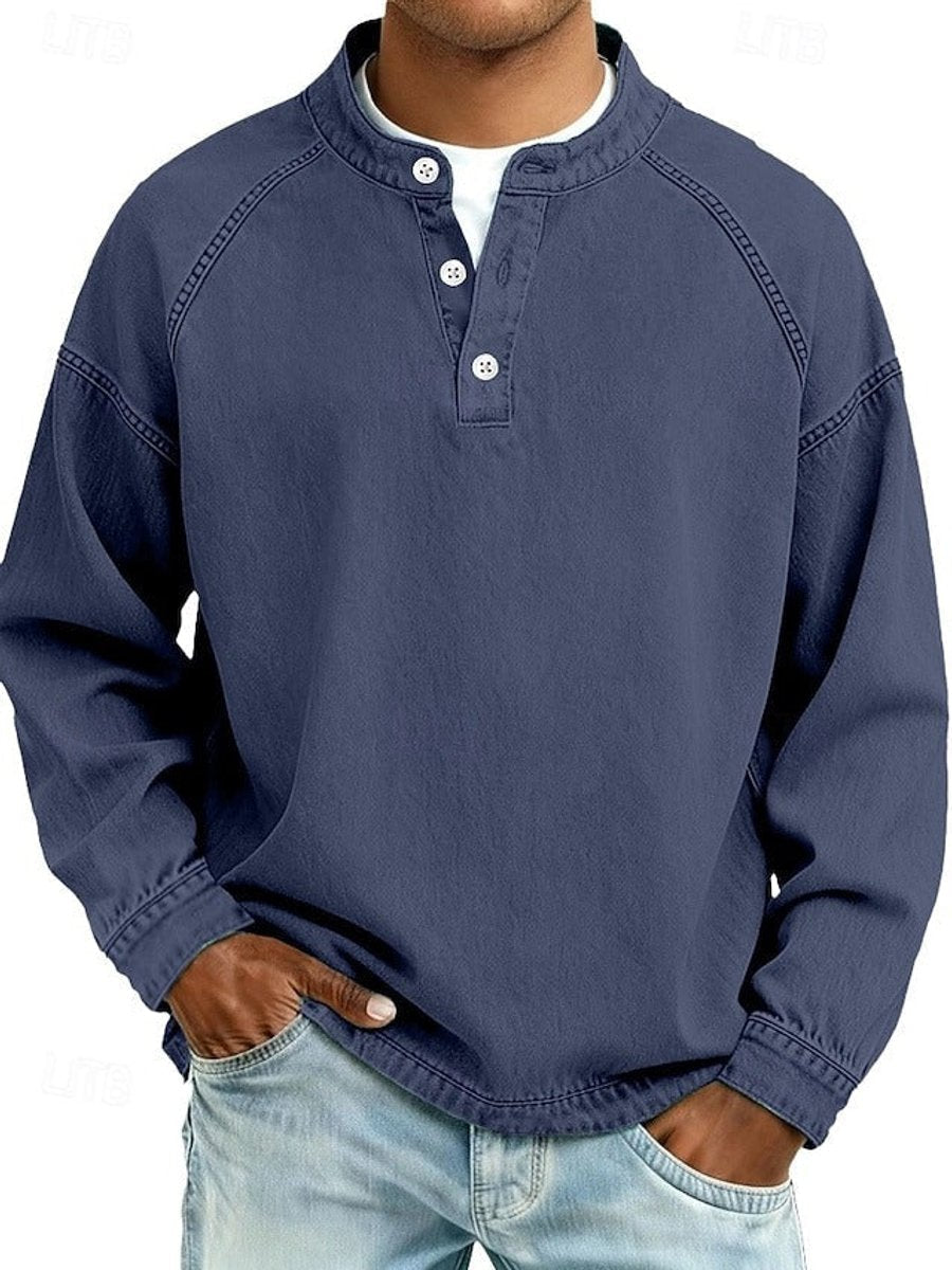 Daniel | Men's Vintage Washed Henley Pullover Mens Knit Sweater Long Sleeve