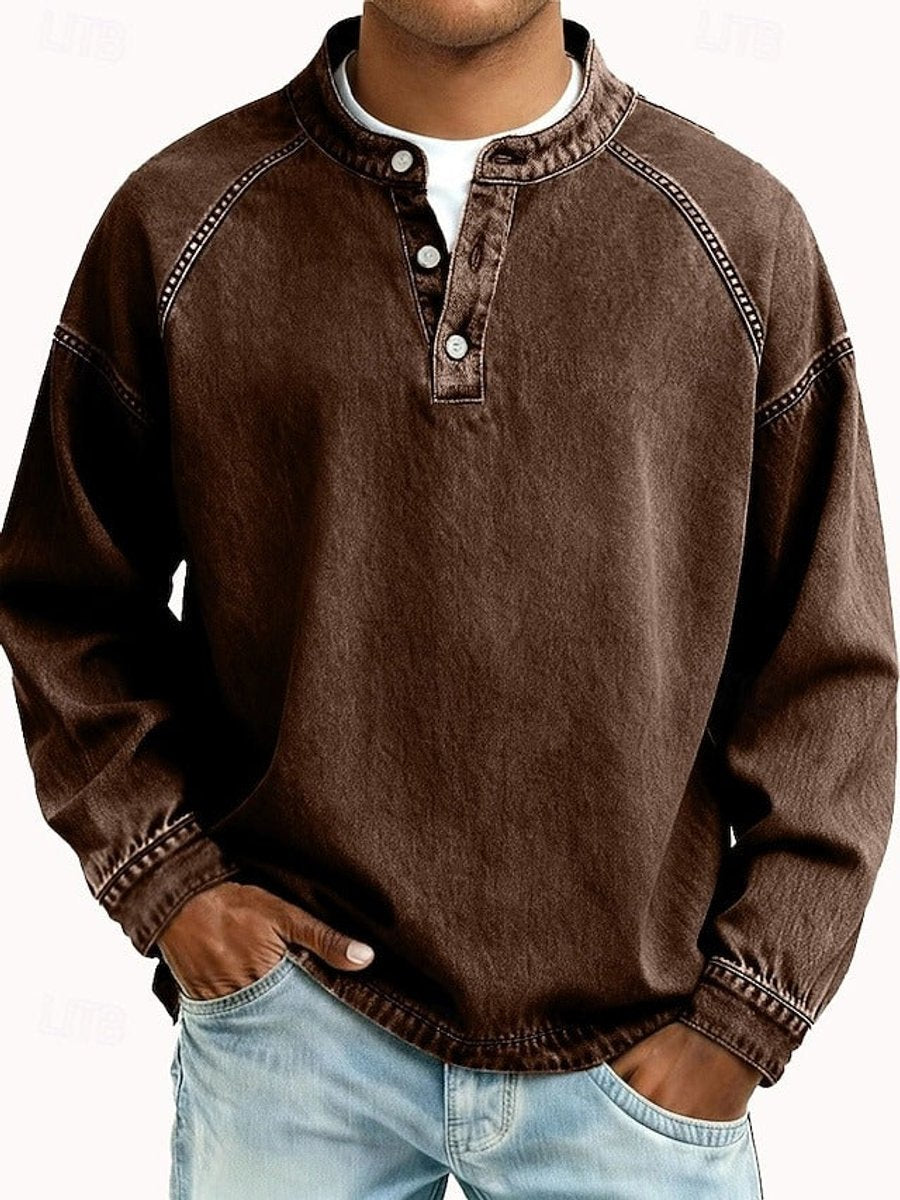 Daniel | Men's Vintage Washed Henley Pullover Mens Knit Sweater Long Sleeve