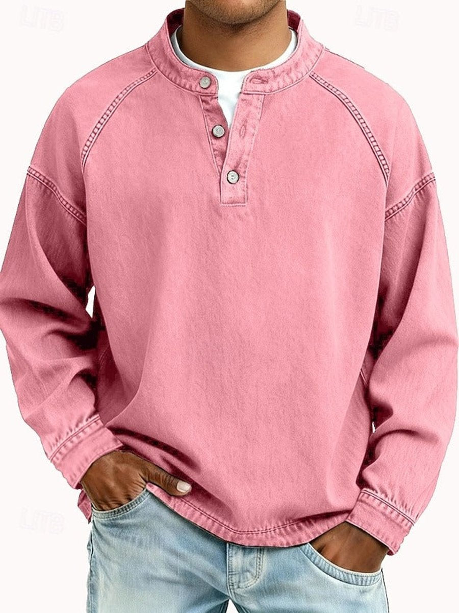 Daniel | Men's Vintage Washed Henley Pullover Mens Knit Sweater Long Sleeve