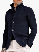 Men's Waffle-Knit Cardigan Sweater with Stand Collar and Button Front