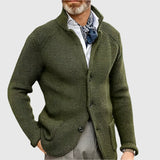 Men's Waffle-Knit Cardigan Sweater with Stand Collar and Button Front