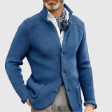 Men's Waffle-Knit Cardigan Sweater with Stand Collar and Button Front