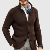 Men's Waffle-Knit Cardigan Sweater with Stand Collar and Button Front