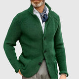 Men's Waffle-Knit Cardigan Sweater with Stand Collar and Button Front