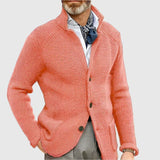 Men's Waffle-Knit Cardigan Sweater with Stand Collar and Button Front