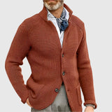 Men's Waffle-Knit Cardigan Sweater with Stand Collar and Button Front