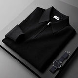 Men's Waffle Knit Sweater with Quarter Zip and Pointed Collar