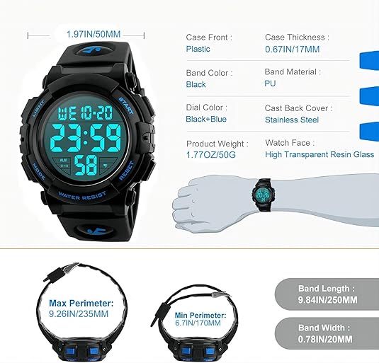 Men's Martin Waterproof Digital Sports Watch – Durable, Stylish & Multi-Function for Active Lifestyles