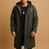 Nathan | Men's Waterproof Hooded Long Rain Jacket EVA Snap-Button