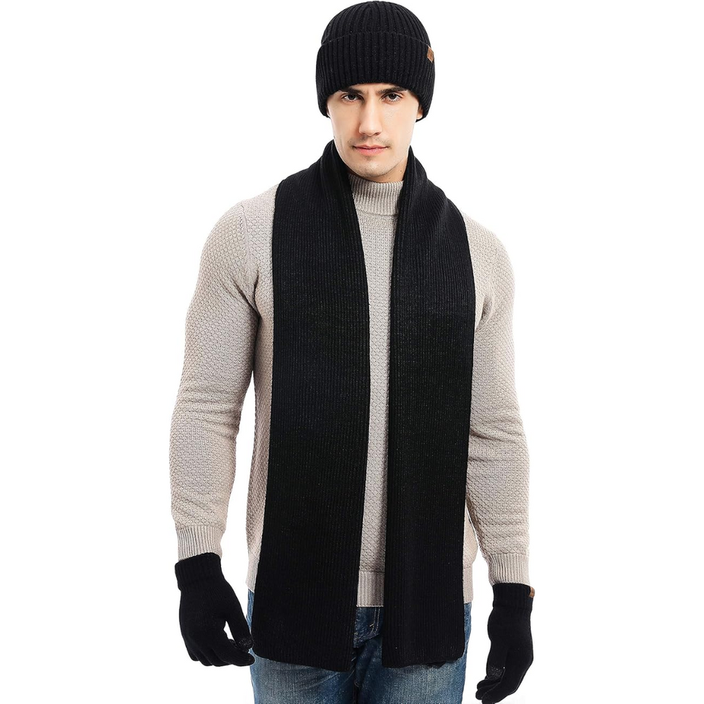 Victor Men's Winter Beanie and Gloves Set - Warm Knit Hat and Touchscreen Gloves for Cold Weather