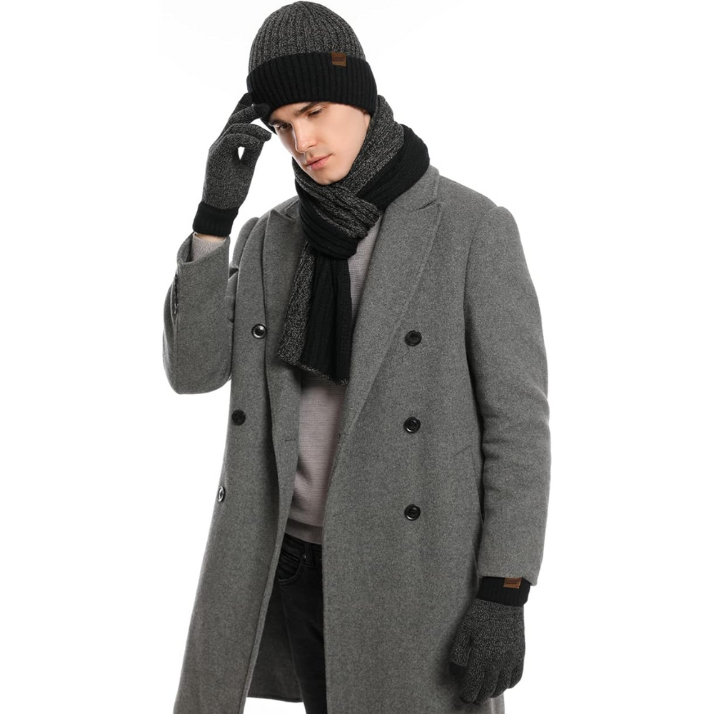 Victor Men's Winter Beanie and Gloves Set - Warm Knit Hat and Touchscreen Gloves for Cold Weather