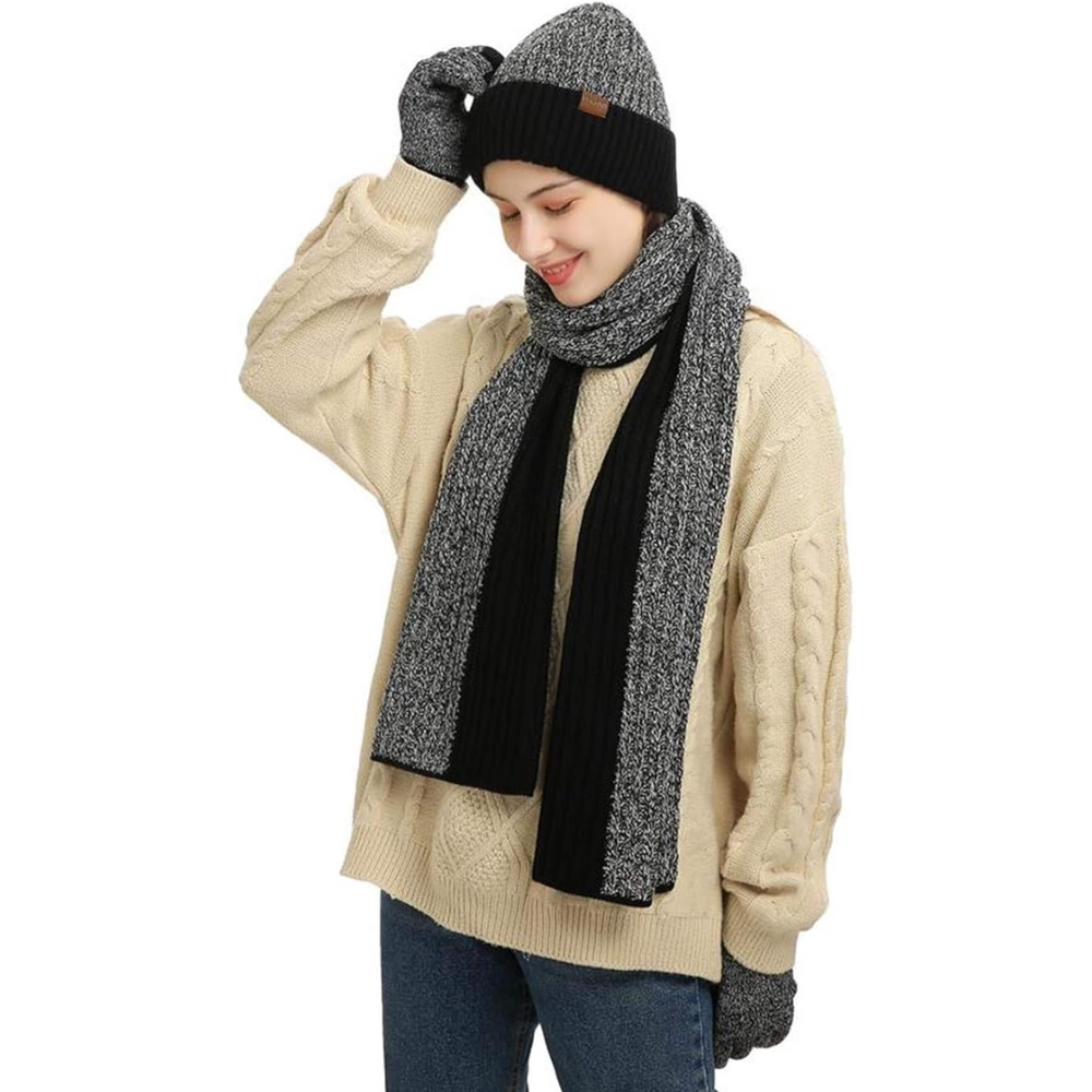 Victor Men's Winter Beanie and Gloves Set - Warm Knit Hat and Touchscreen Gloves for Cold Weather