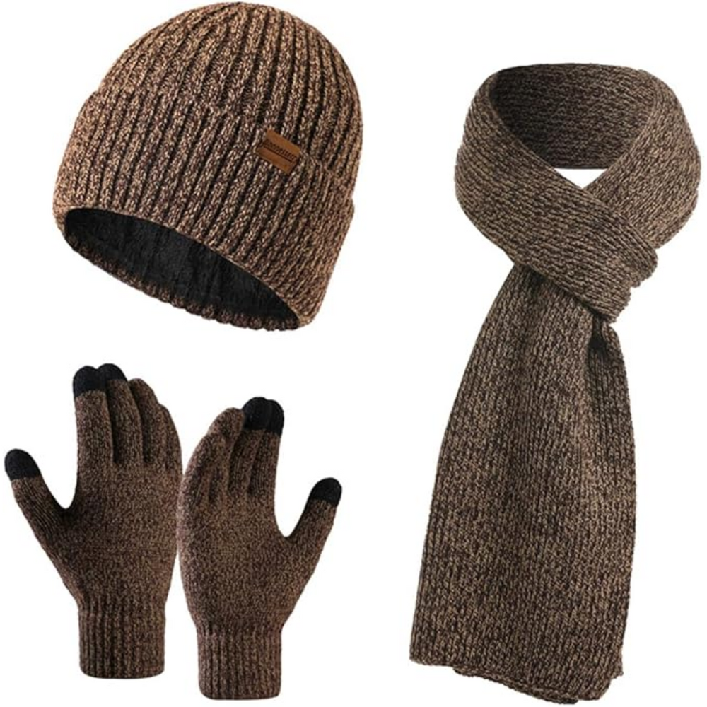 Victor Men's Winter Beanie and Gloves Set - Warm Knit Hat and Touchscreen Gloves for Cold Weather