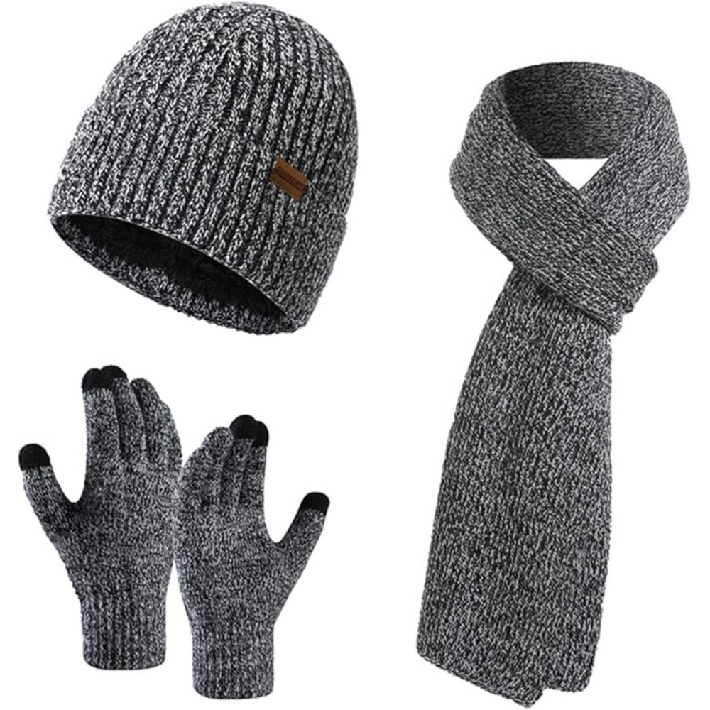 Victor Men's Winter Beanie and Gloves Set - Warm Knit Hat and Touchscreen Gloves for Cold Weather