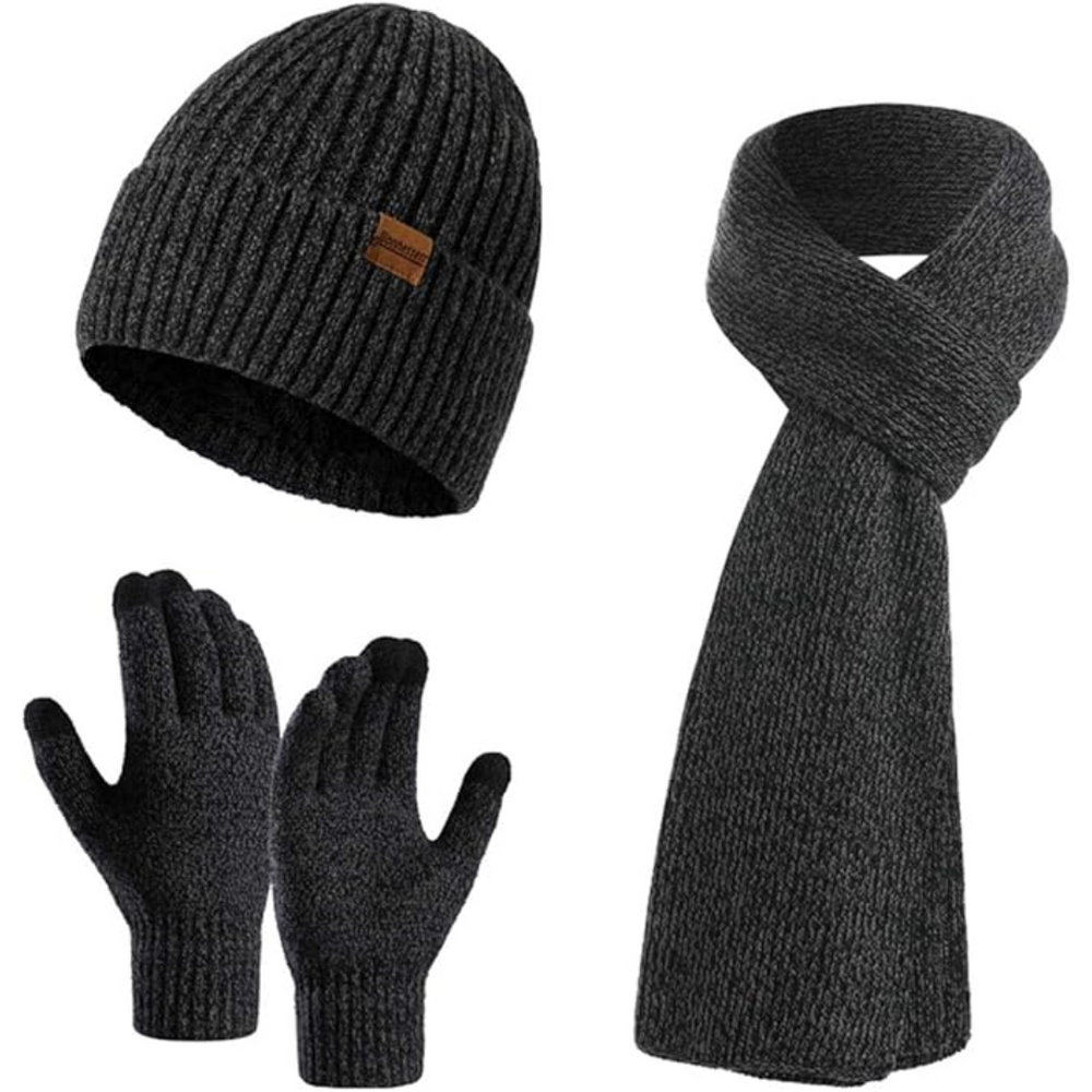 Victor Men's Winter Beanie and Gloves Set - Warm Knit Hat and Touchscreen Gloves for Cold Weather