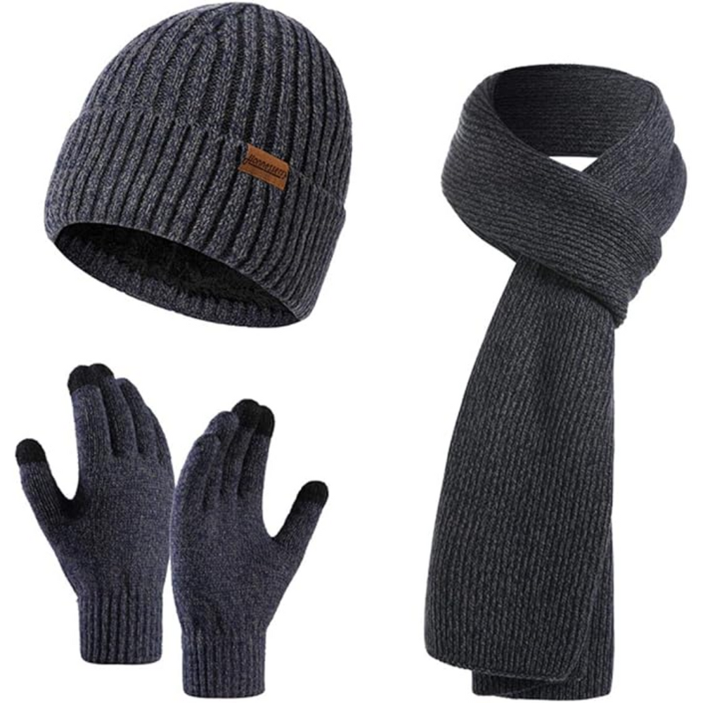Victor Men's Winter Beanie and Gloves Set - Warm Knit Hat and Touchscreen Gloves for Cold Weather