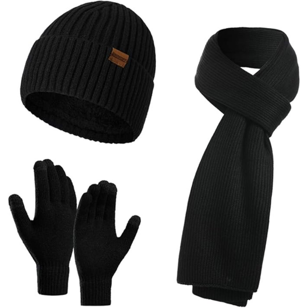 Victor Men's Winter Beanie and Gloves Set - Warm Knit Hat and Touchscreen Gloves for Cold Weather