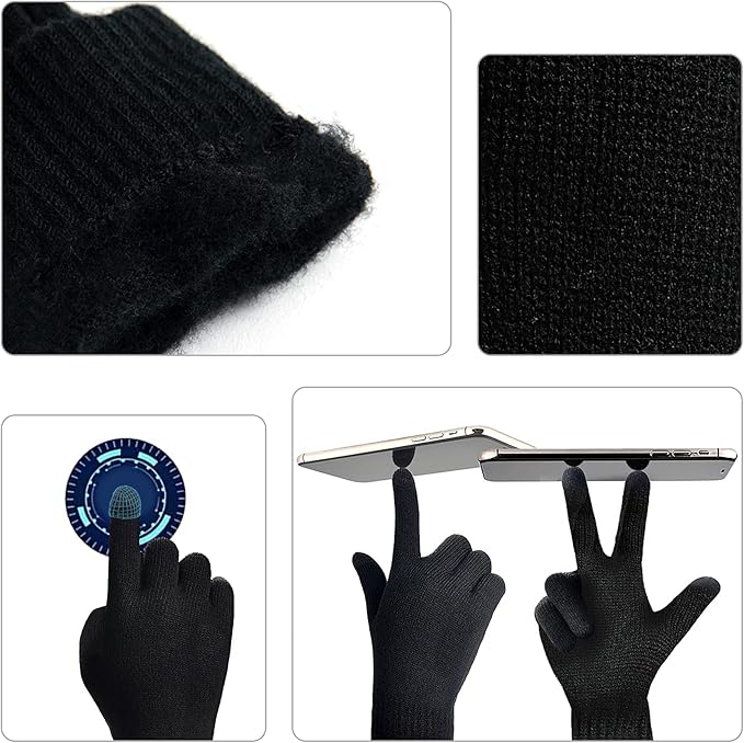 Victor Men's Winter Beanie and Gloves Set - Warm Knit Hat and Touchscreen Gloves for Cold Weather