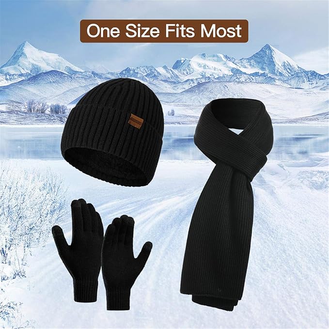 Victor Men's Winter Beanie and Gloves Set - Warm Knit Hat and Touchscreen Gloves for Cold Weather