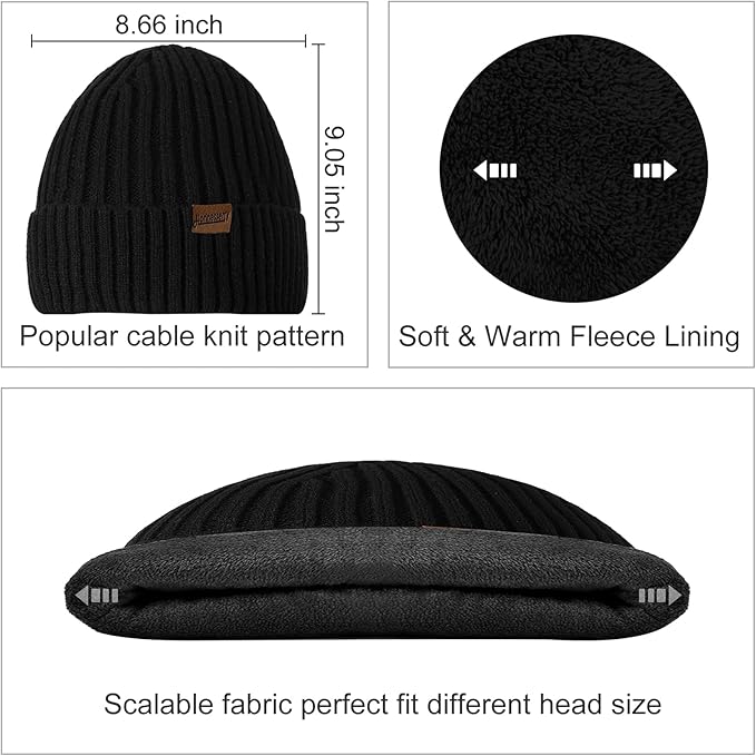 Victor Men's Winter Beanie and Gloves Set - Warm Knit Hat and Touchscreen Gloves for Cold Weather