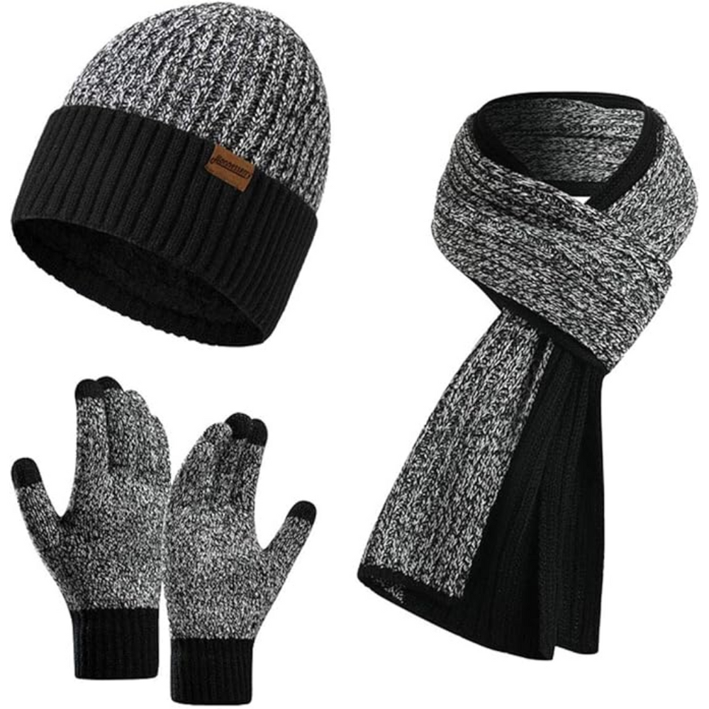 Victor Men's Winter Beanie and Gloves Set - Warm Knit Hat and Touchscreen Gloves for Cold Weather