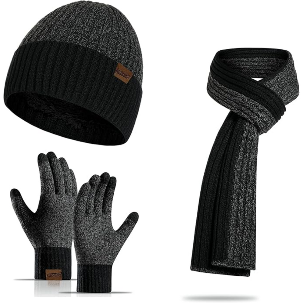 Victor Men's Winter Beanie and Gloves Set - Warm Knit Hat and Touchscreen Gloves for Cold Weather