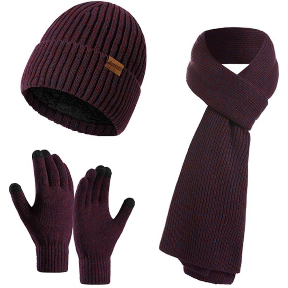 Victor Men's Winter Beanie and Gloves Set - Warm Knit Hat and Touchscreen Gloves for Cold Weather