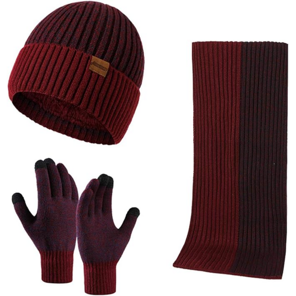 Victor Men's Winter Beanie and Gloves Set - Warm Knit Hat and Touchscreen Gloves for Cold Weather