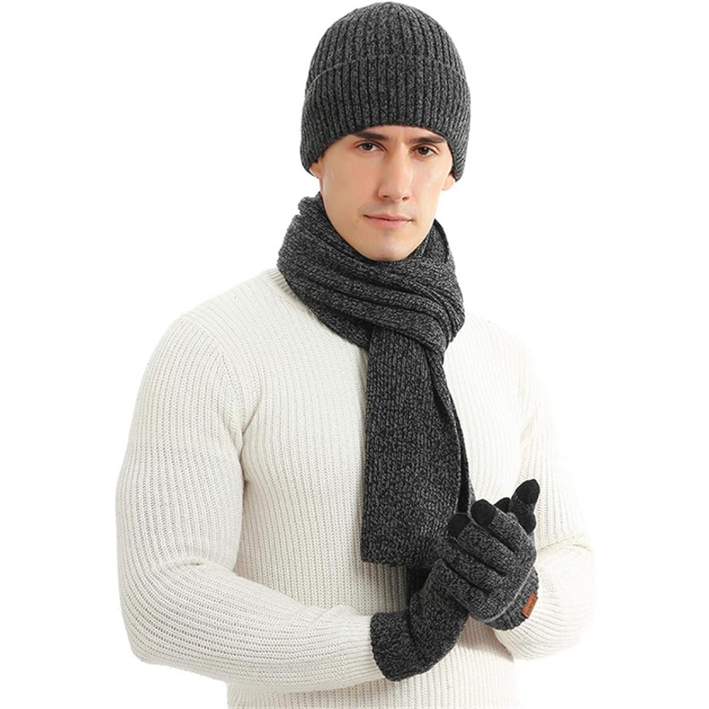 Victor Men's Winter Beanie and Gloves Set - Warm Knit Hat and Touchscreen Gloves for Cold Weather