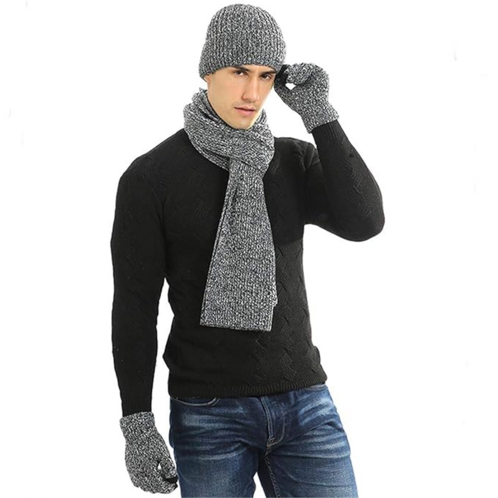 Victor Men's Winter Beanie and Gloves Set - Warm Knit Hat and Touchscreen Gloves for Cold Weather