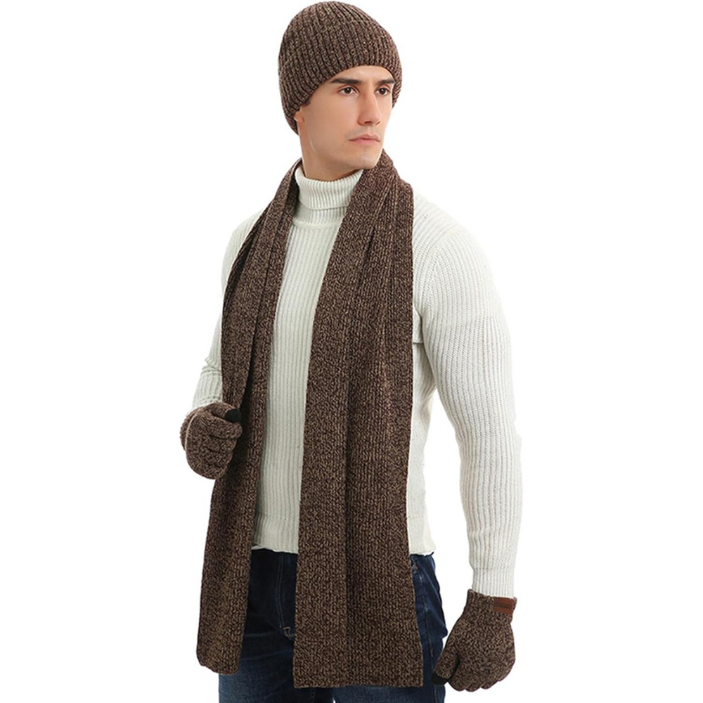 Victor Men's Winter Beanie and Gloves Set - Warm Knit Hat and Touchscreen Gloves for Cold Weather