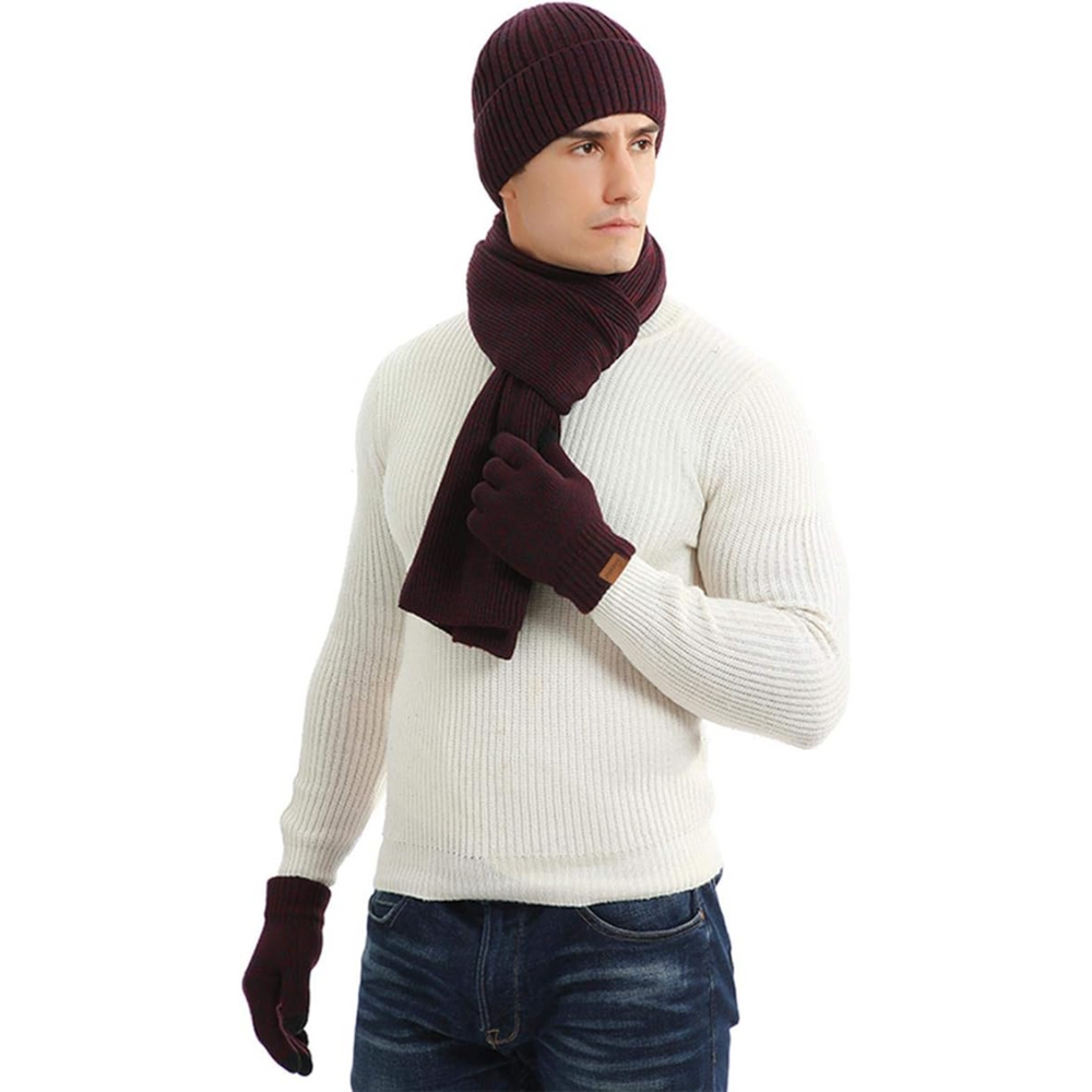 Victor Men's Winter Beanie and Gloves Set - Warm Knit Hat and Touchscreen Gloves for Cold Weather