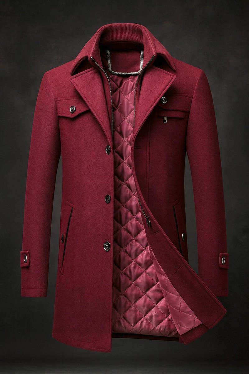 William | Men's Wool Coat Double-Collar Quilted-Lined Overcoat