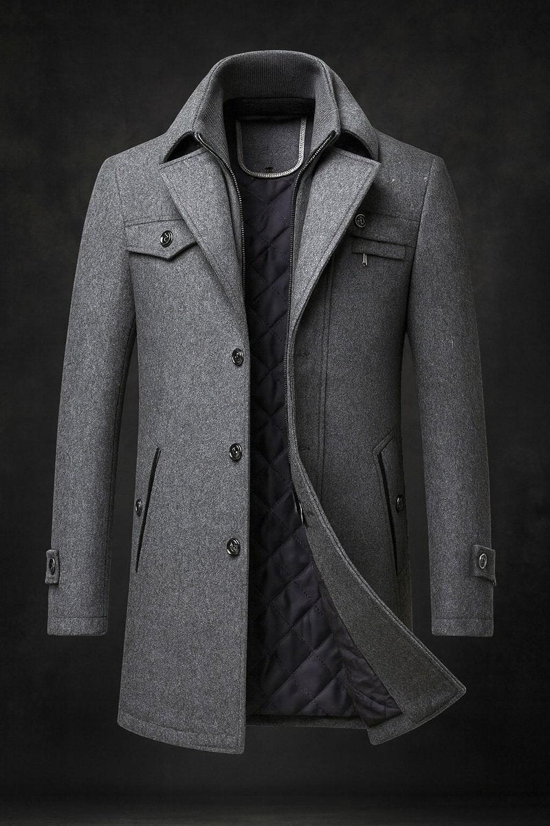 William | Men's Wool Coat Double-Collar Quilted-Lined Overcoat