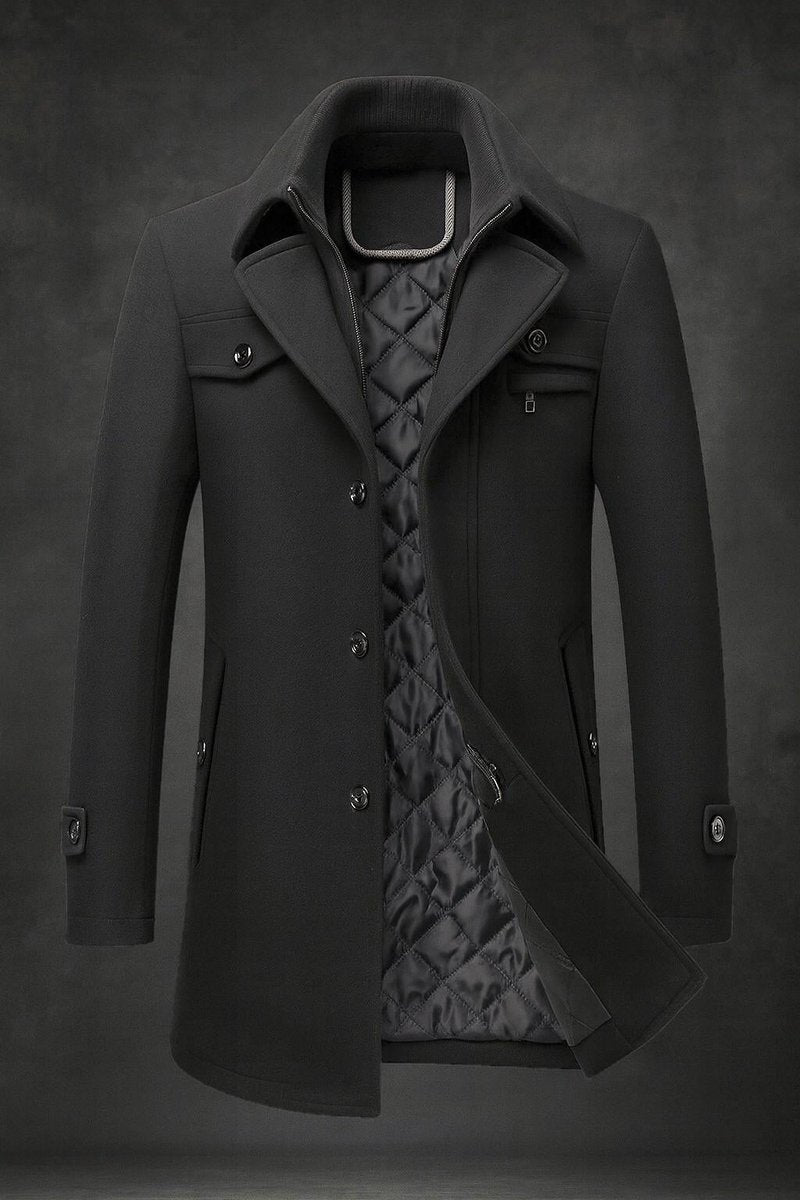 William | Men's Wool Coat Double-Collar Quilted-Lined Overcoat