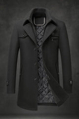 William | Men's Wool Coat Double-Collar Quilted-Lined Overcoat