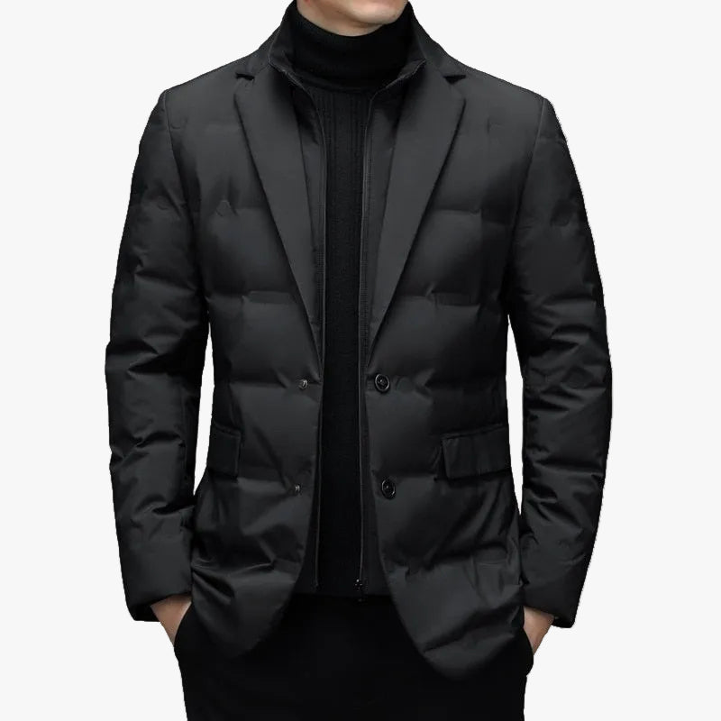 Men's Woven Puffer Jacket with Notch Lapel and Flap Pockets