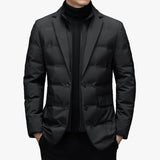 Men's Woven Puffer Jacket with Notch Lapel and Flap Pockets