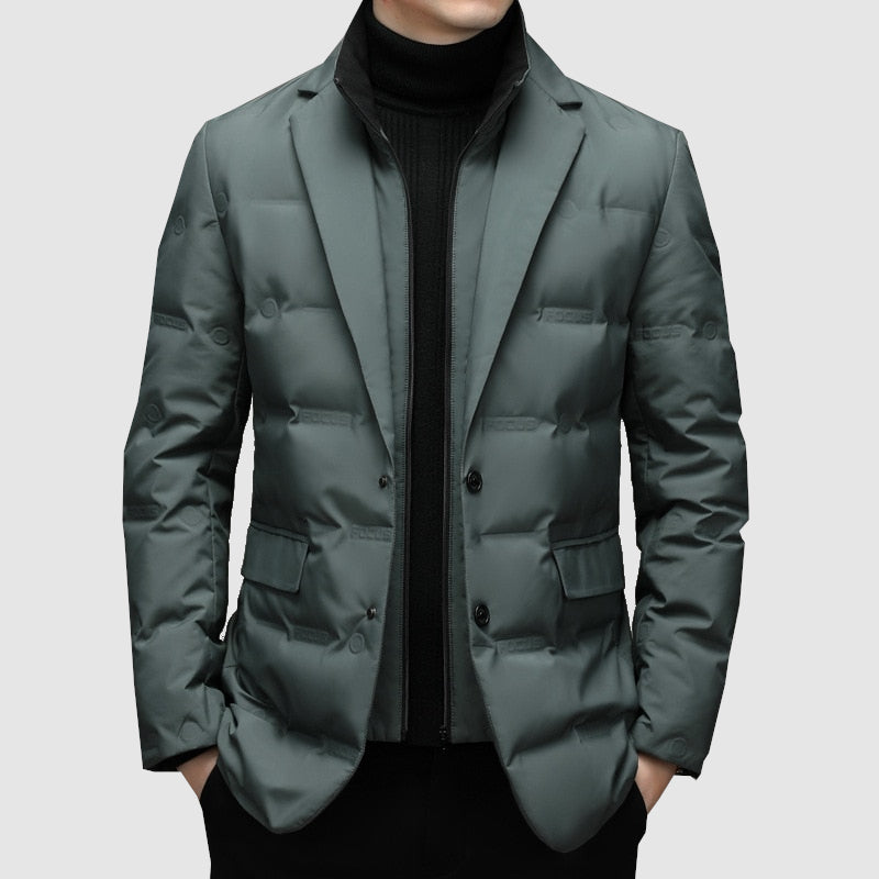 Men's Woven Puffer Jacket with Notch Lapel and Flap Pockets