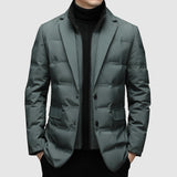 Men's Woven Puffer Jacket with Notch Lapel and Flap Pockets