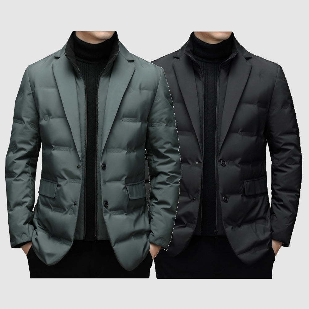Men's Woven Puffer Jacket with Notch Lapel and Flap Pockets