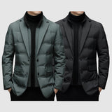Men's Woven Puffer Jacket with Notch Lapel and Flap Pockets