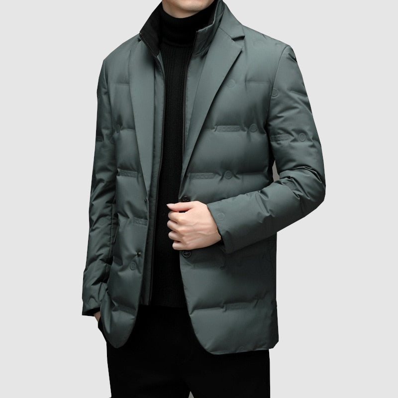 Men's Woven Puffer Jacket with Notch Lapel and Flap Pockets
