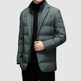 Men's Woven Puffer Jacket with Notch Lapel and Flap Pockets