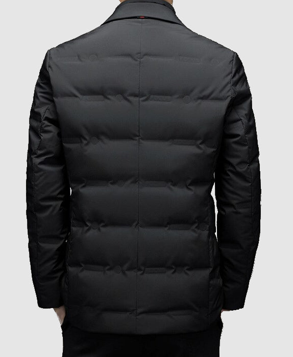 Men's Woven Puffer Jacket with Notch Lapel and Flap Pockets