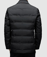Men's Woven Puffer Jacket with Notch Lapel and Flap Pockets