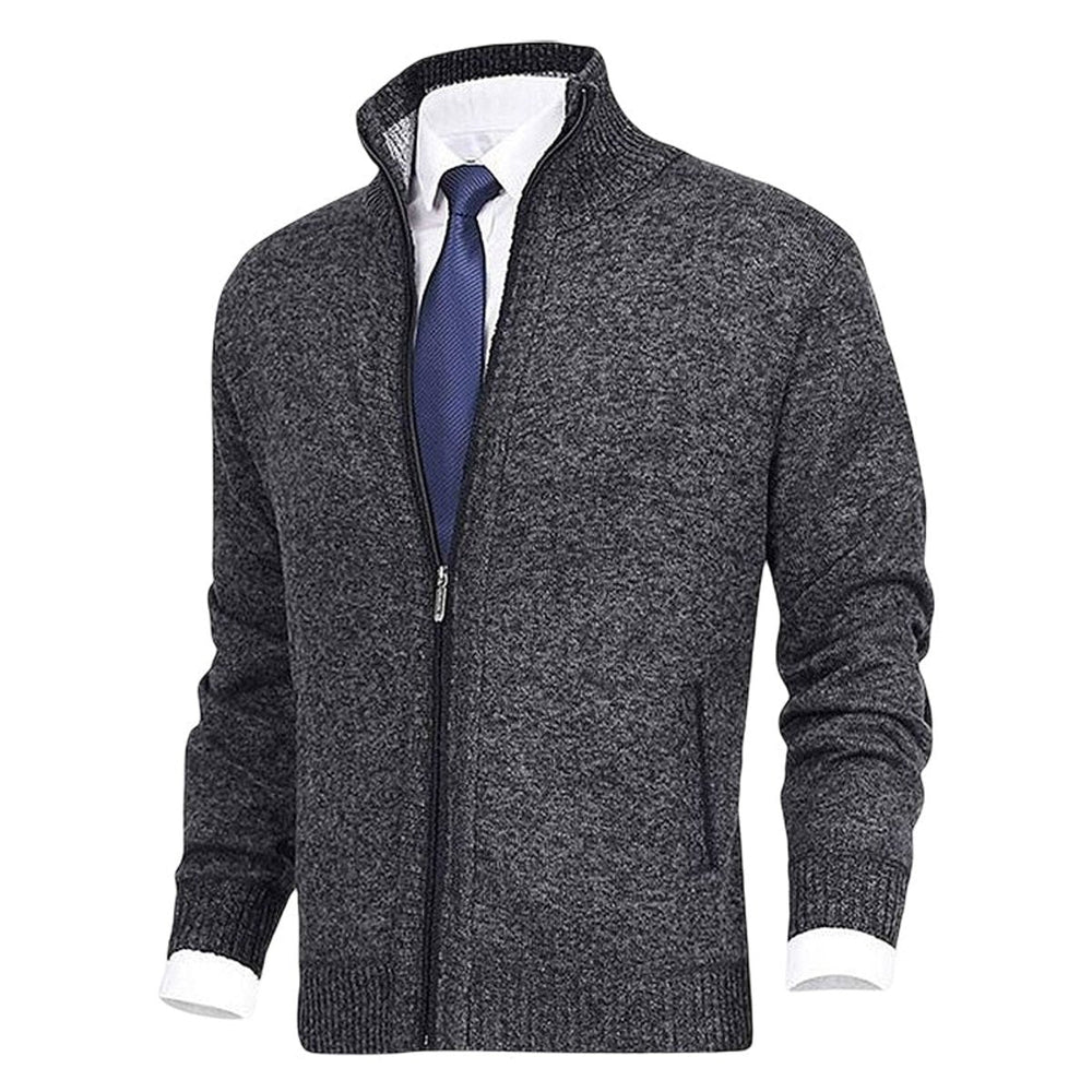 Nathan | Men's Zip-Up Stand-Collar Knit Fleece-Lined Mens Cardigan Sweater
